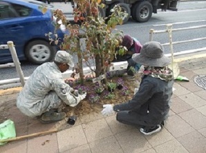 写真:国道16号での植栽の様子(平成26年11月20日)
