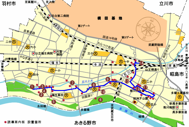 地図:福生の名刹(寺院)と分水、水と緑の味わいコース