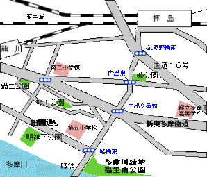 画像：多摩川緑地福生南公園案内図