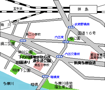 画像:下の川緑地せせらぎ遊歩道公園案内図