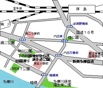 画像：下の川緑地せせらぎ遊歩道公園案内図