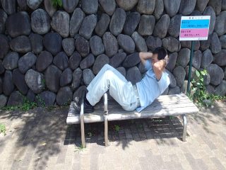 写真:下の川せせらぎ遊歩道公園腹筋ベンチ