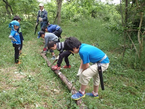 かくれんぼ広場水辺の秘密基地作り