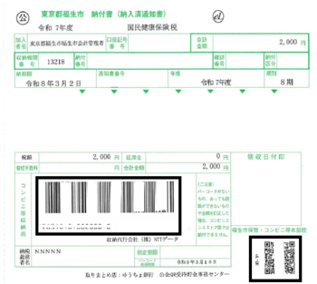 画像：納付書